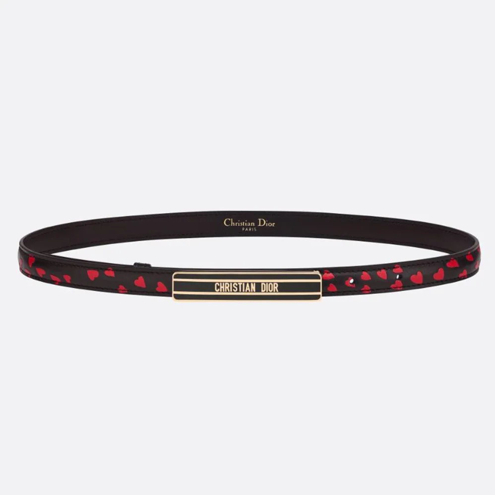 Dior Dior-id Belt Navy Blue I Love Paris and Red Hearts Smooth Calfskin 15 MM for Women