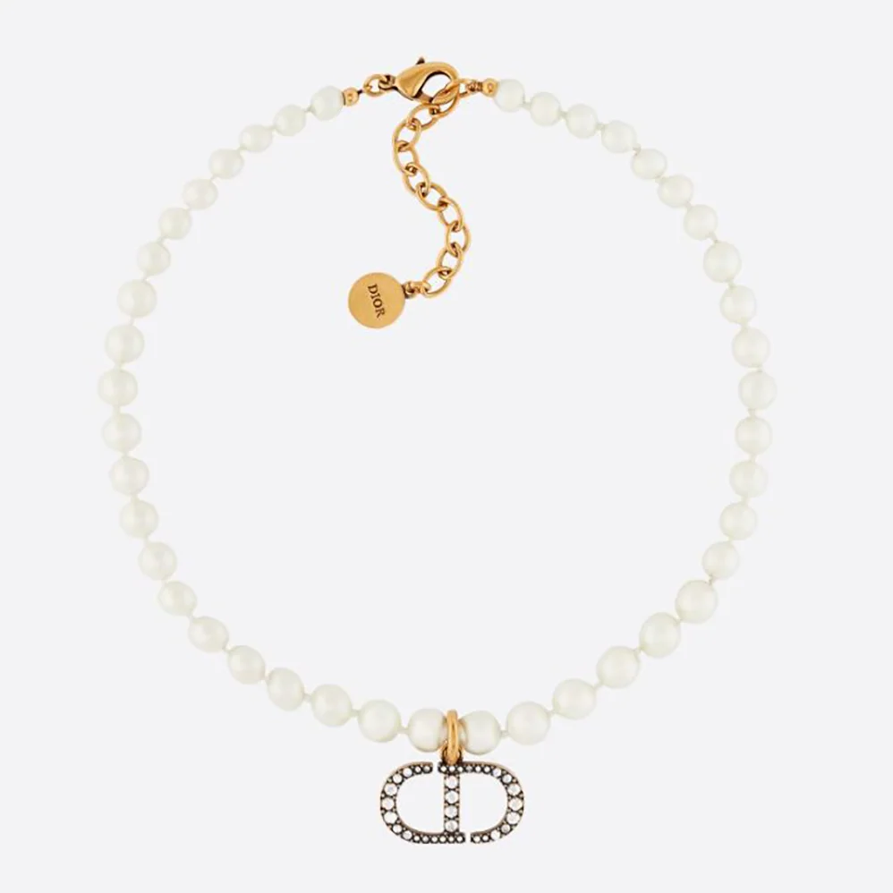 Dior 30 Montaigne Choker Antique Gold-Finish Metal with White Resin Pearls and White Crystals for Women Dior 30 Montaigne Choker Antique Gold-Finish Metal with White Resin Pearls and White Crystals for Women
