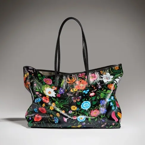 Gucci Tribeca Large Tote Bag / Black/ Multicolor Gucci Flora Coated Canvas Palladium Hardware A0034D FAF8S 1055 Gucci Tribeca Large Tote Bag / Black/ Multicolor Gucci Flora Coated Canvas Palladium Hardware A0034D FAF8S 1055