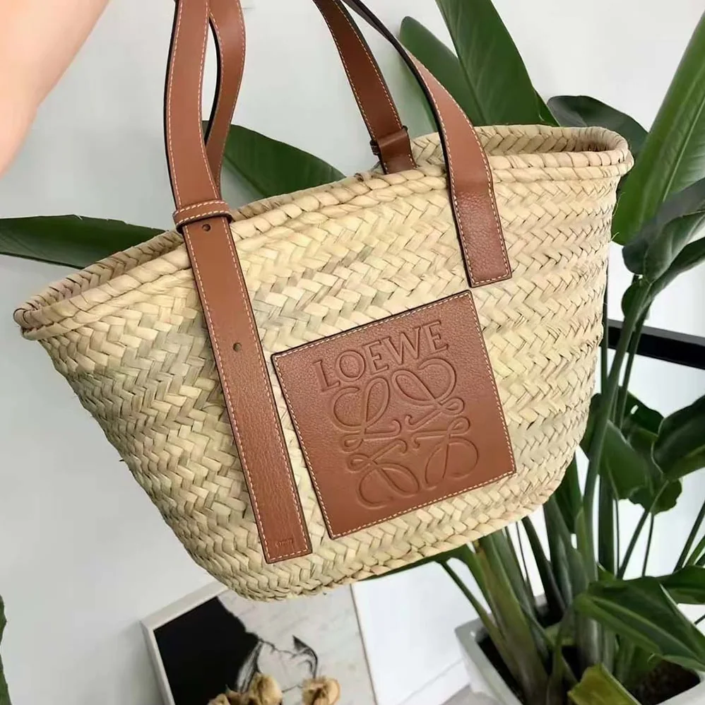 Loewe Large Basket Bag in Palm Leaf and Calfskin for Women Loewe Large Basket Bag in Palm Leaf and Calfskin for Women