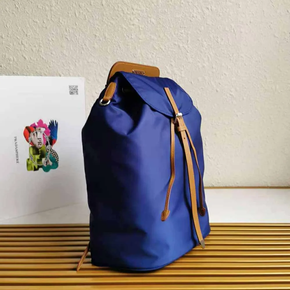 Prada Nylon and Saffiano Leather Backpack for Women in Blue