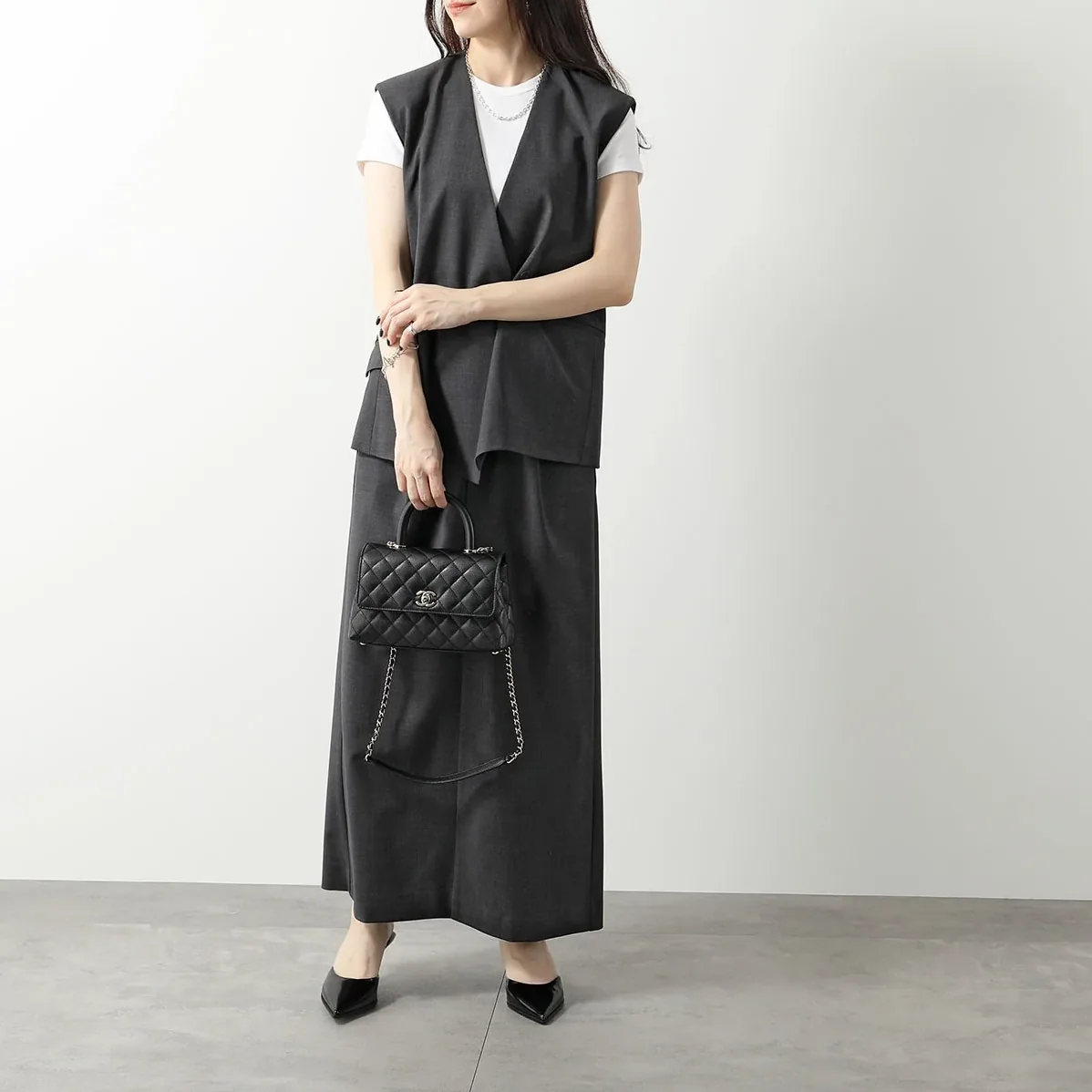 Chanel Flap Bag Large Top Handle in Black Gold Hardware