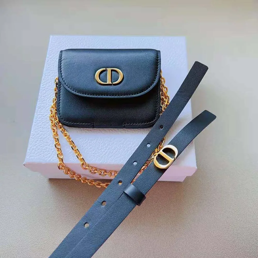 Dior 30 Montaigne Removable Pouch Belt Black Smooth Calfskin 20 MM for Women