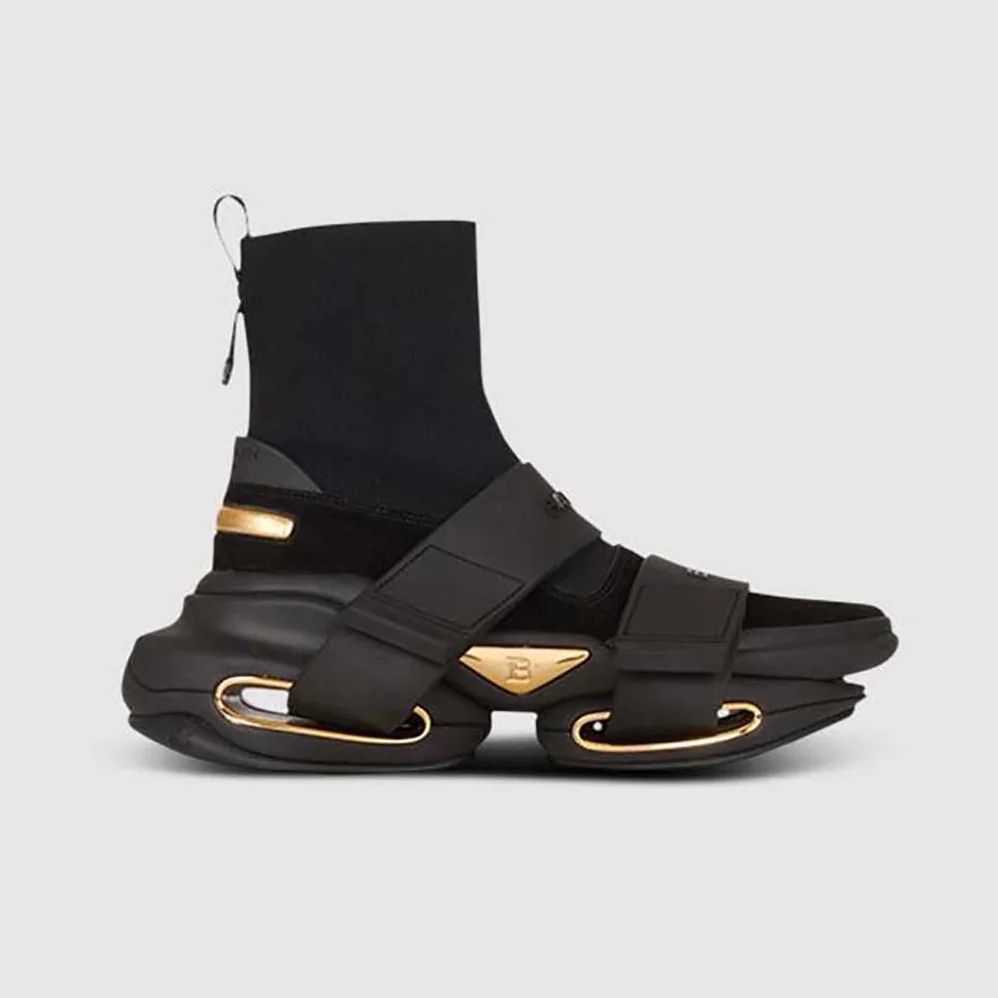Balmain B-Bold Mesh and Suede High-Top Trainers with Strap for Unisex in Black Balmain B-Bold Mesh and Suede High-Top Trainers with Strap for Unisex in Black