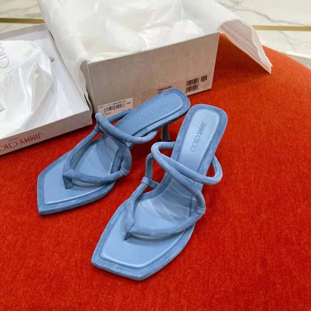 Jimmy Choo Cape 70 Butterfly Blue Suede Thong Mules for Women
