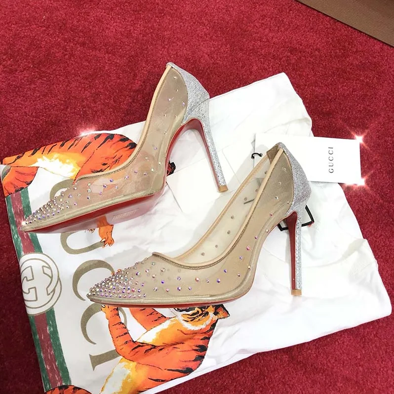 Christian Louboutin Shoes Follies Strass 100mm Heel for Women in Silver