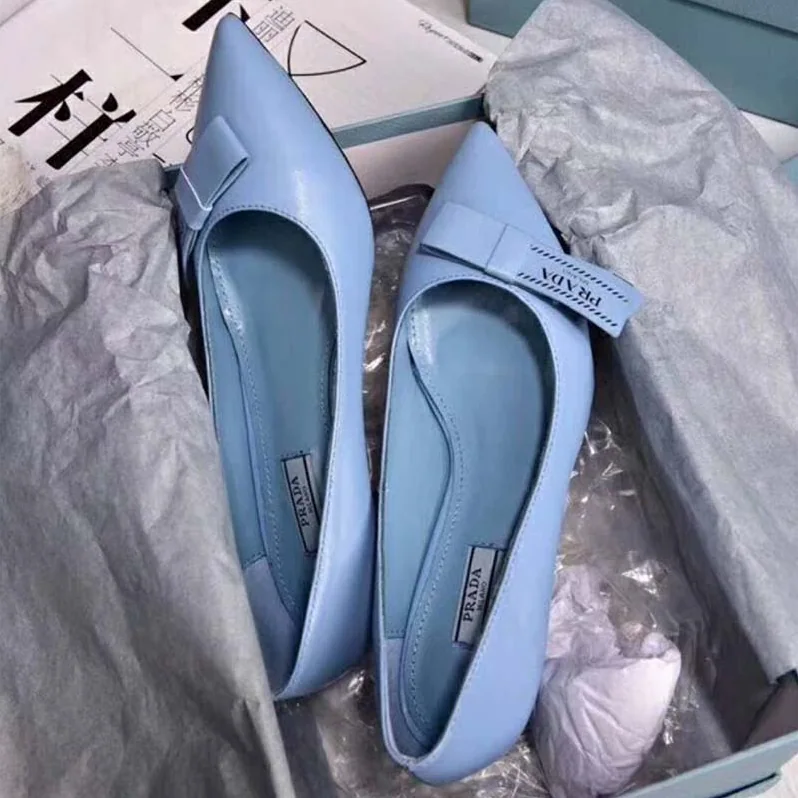 Prada Shoes Leather Pumps with Bow 55mm Heel for Women in Blue Prada Shoes Leather Pumps with Bow 55mm Heel for Women in Blue