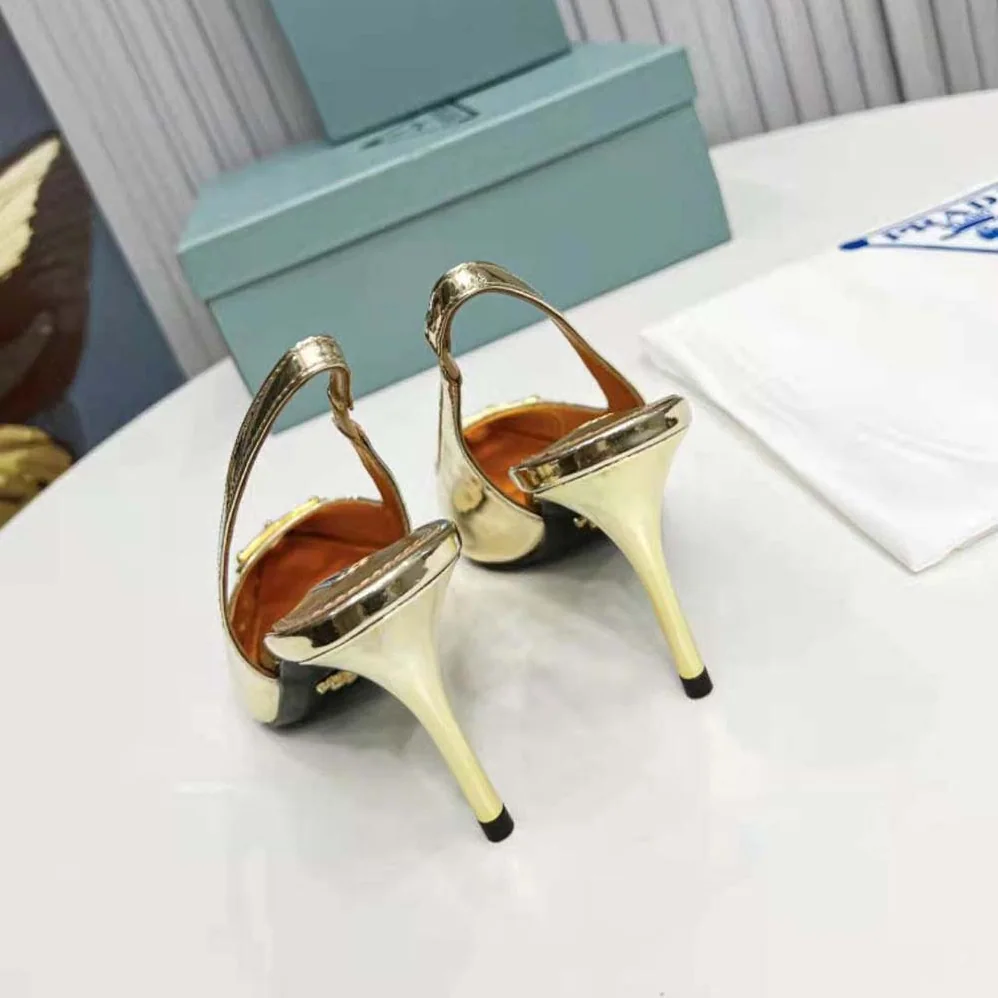 Prada Metallic Leather Slingback Pumps for Women in Gold