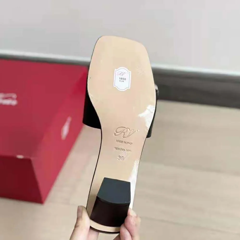 Roger Vivier Biki Love Strass Buckle Mules in Satin for Women in Black Roger Vivier Biki Love Strass Buckle Mules in Satin for Women in Black