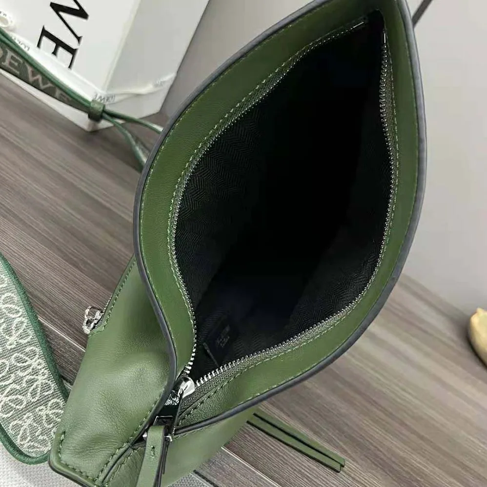 Loewe Anton Sling in Supple Smooth Calf and Jacquard for Men in Green Loewe Anton Sling in Supple Smooth Calf and Jacquard for Men in Green