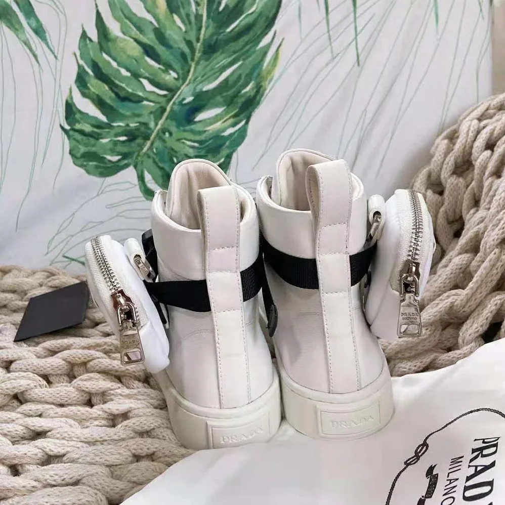 Prada Wheel Re-Nylon High-top Sneakers for Women in White
