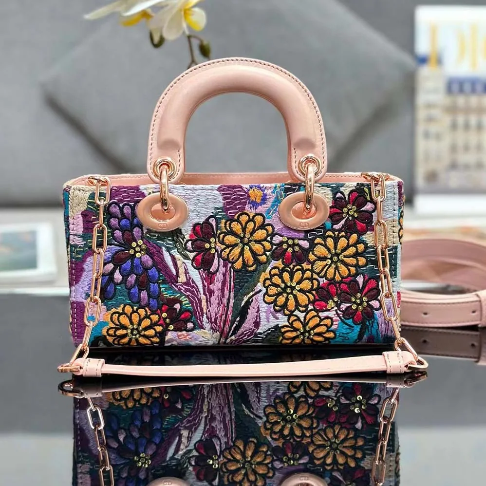 Dior Medium Lady D-joy Bag Beige Multicolor Brocart Embroidery for Women Dior Medium Lady D-joy Bag Beige Multicolor Brocart Embroidery for Women