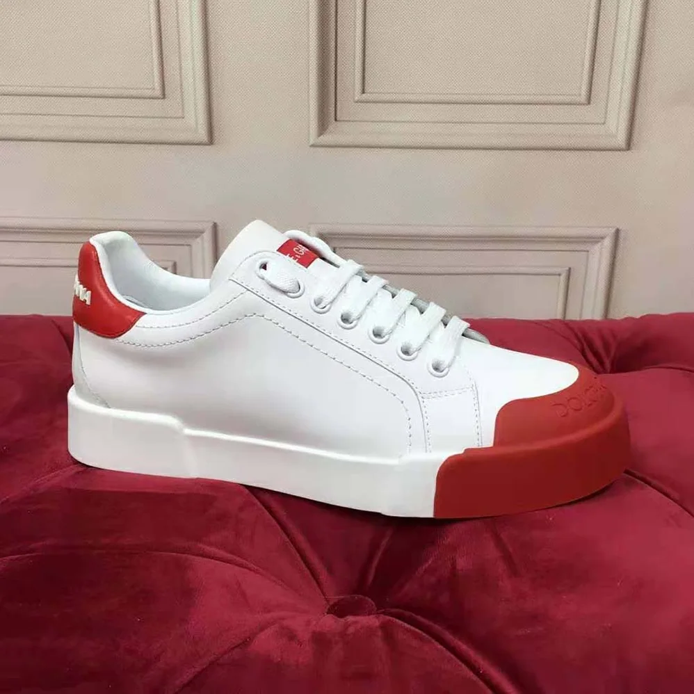 Dolce Gabbana D&G Portofino Sneakers in Nappa Leather and Rubber Toe-Cap for Women in Red