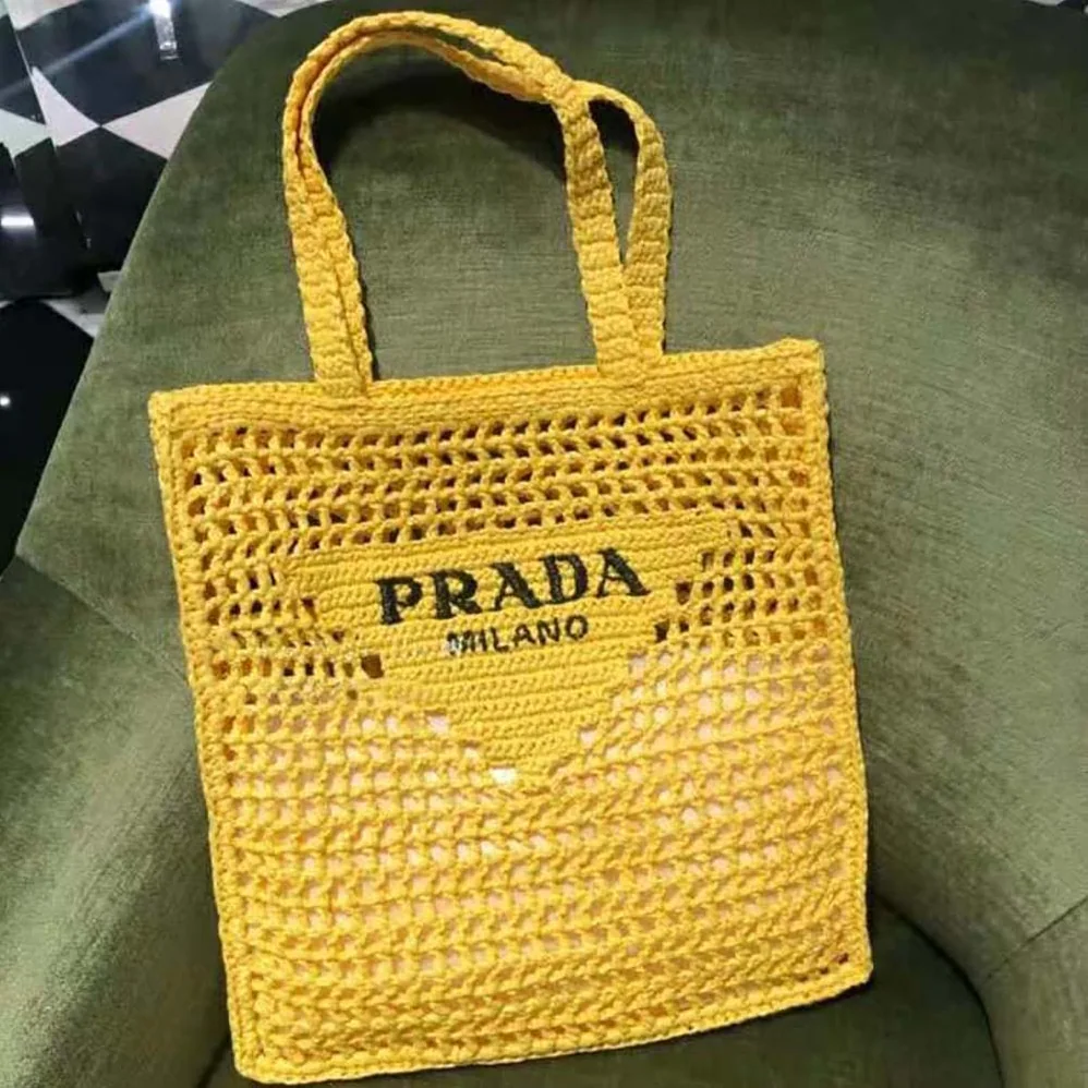 Prada Raffia Tote Bag for Women in Yellow