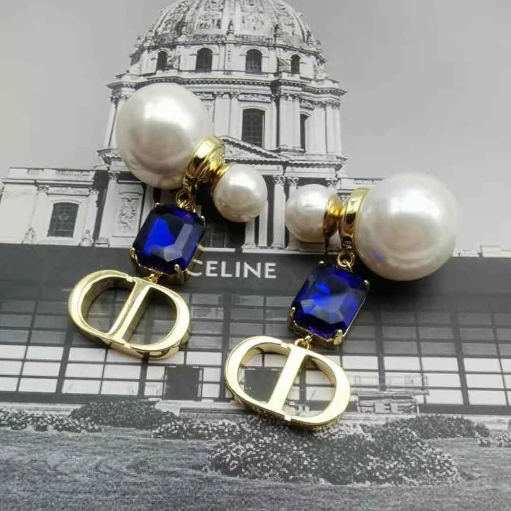Dior Petit Cd Earrings Gold-Finish Metal with White Resin Pearls for Women