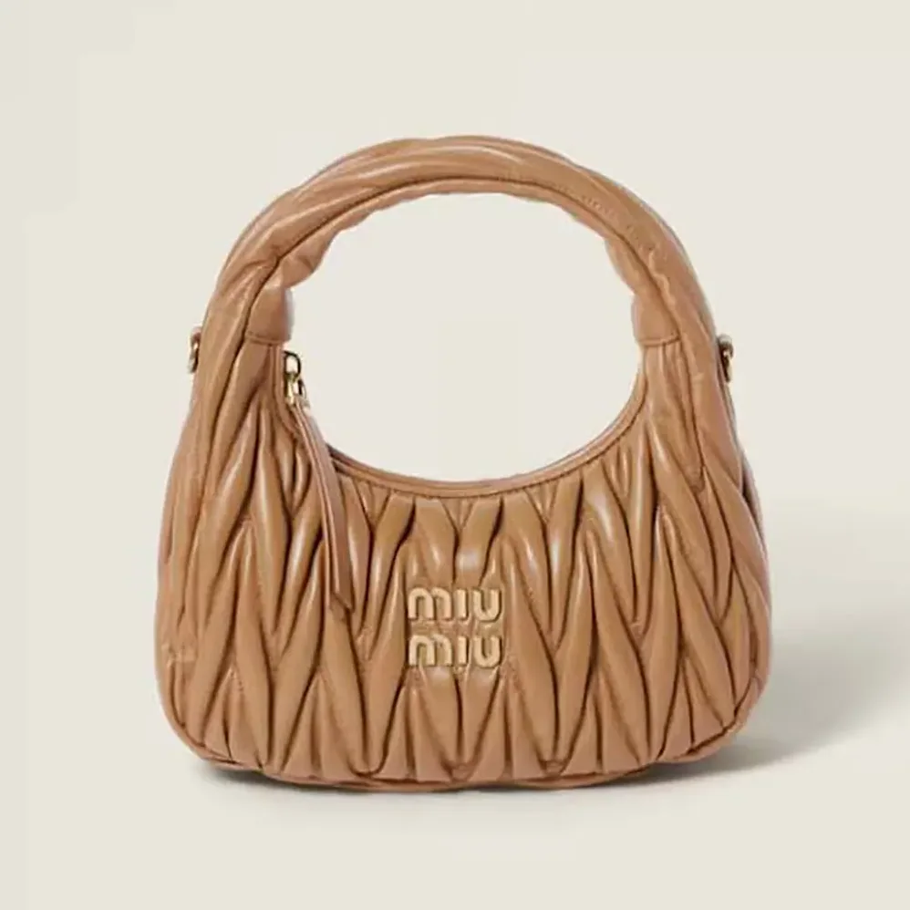 Miu Miu Wander Matelassé Nappa Leather Hobo Bag for Women in Brown Miu Miu Wander Matelassé Nappa Leather Hobo Bag for Women in Brown