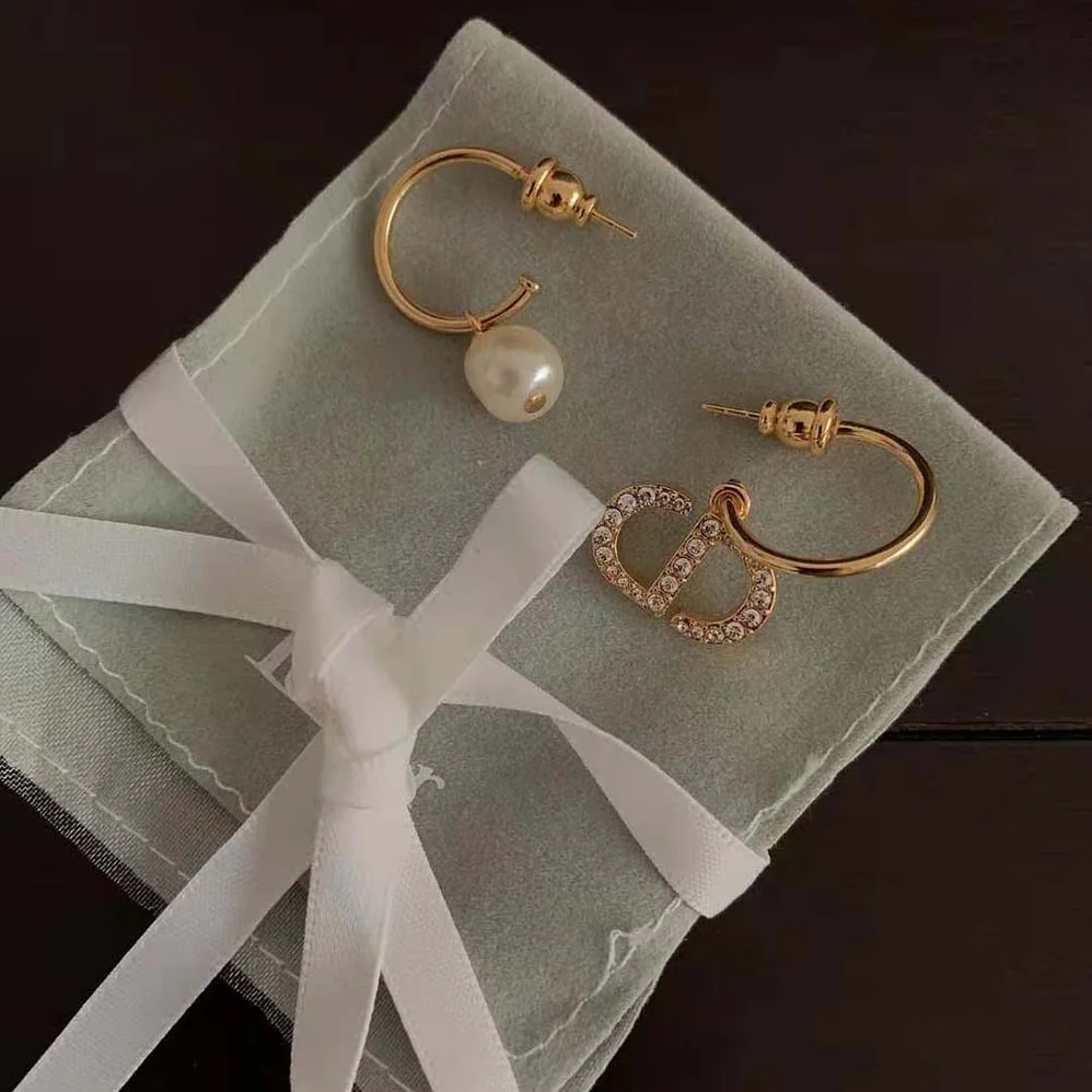 Dior Petit CD Earrings White Crystals with a White Resin Pearl for Women Dior Petit CD Earrings White Crystals with a White Resin Pearl for Women
