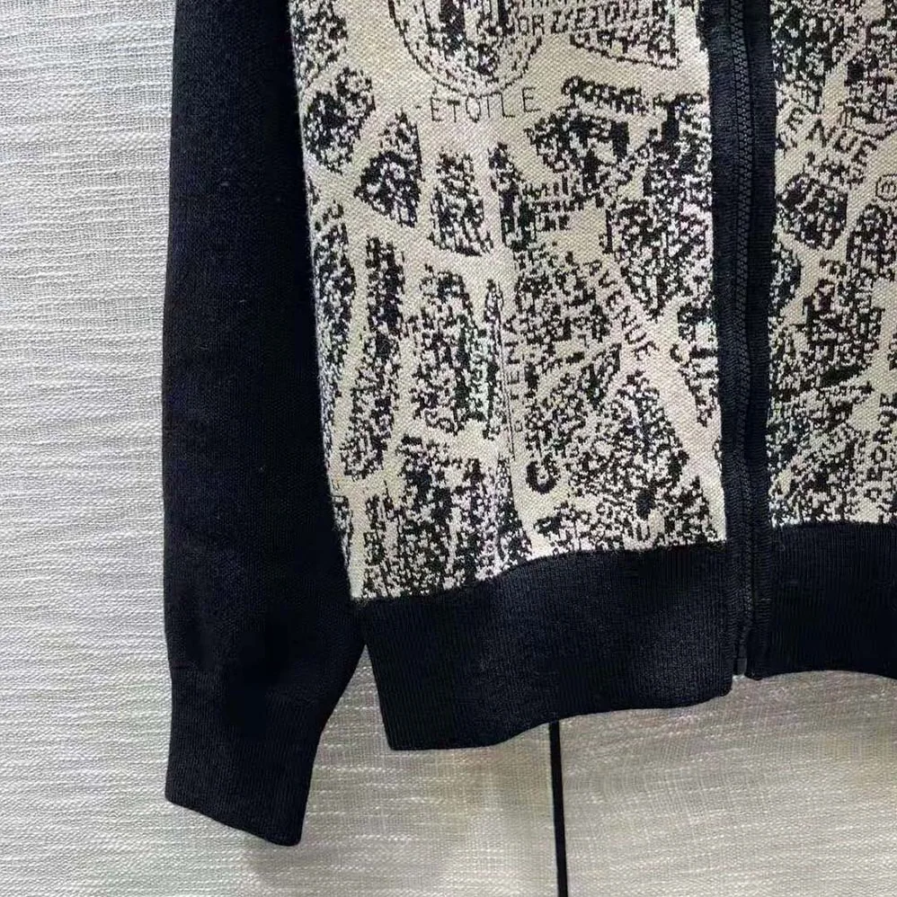 Dior Bomber Jacket Beige and Black Technical Virgin Wool Knit with Plan de Paris Motif for Women