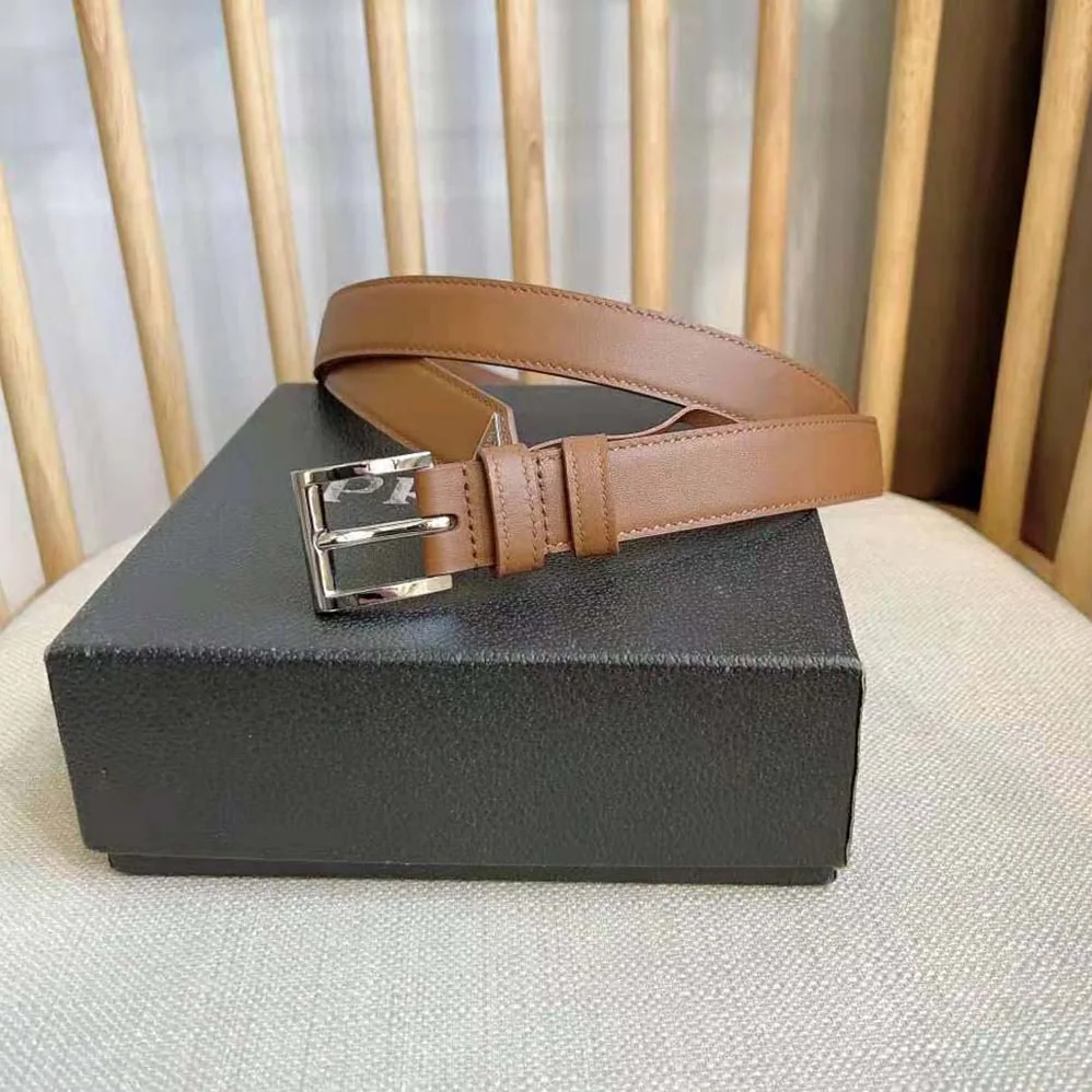 Prada N Leather Belt with Enameled-metal Triangle Logo for Unisex in Brown Prada N Leather Belt with Enameled-metal Triangle Logo for Unisex in Brown