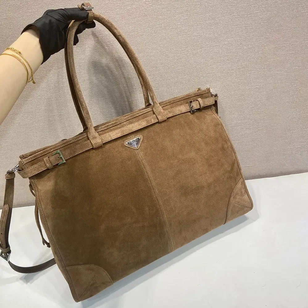 Prada Bonnie Suede Tote Bag for Unisex in Cinnamon