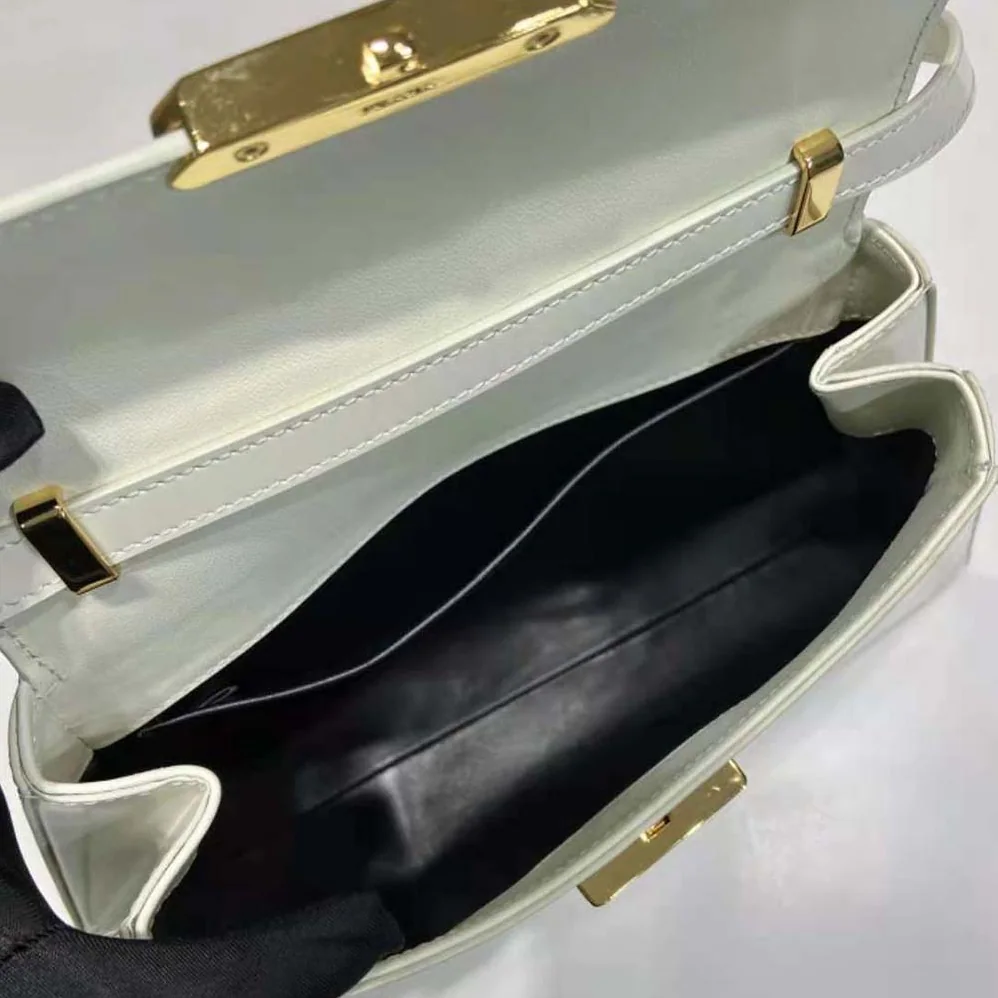Prada Medium Brushed Leather Handbag for Women in White Prada Medium Brushed Leather Handbag for Women in White