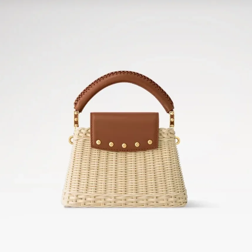 Louis Vuitton Capucines Mini Top Handle Bag in Brown Rattan Gold Hardware