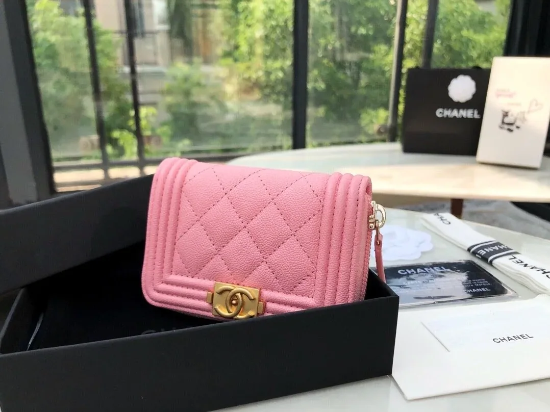 Chanel CO-CO Boy Chanel Zipped Coin Purse in Gold Toned Hardware Pink Chanel CO-CO Boy Chanel Zipped Coin Purse in Gold Toned Hardware Pink