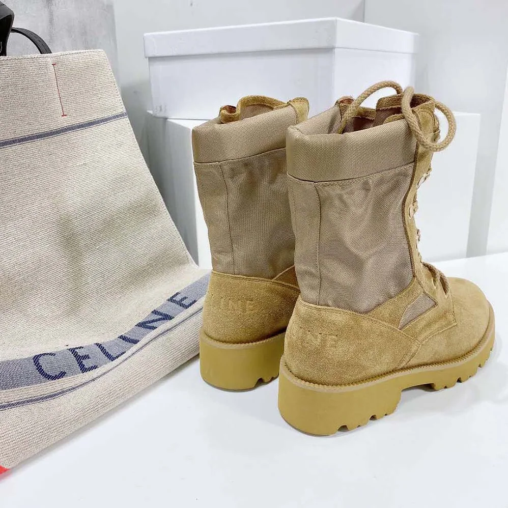 Celine Outdoor Lace up Boot in Suede Calfskin and Nylon for Women