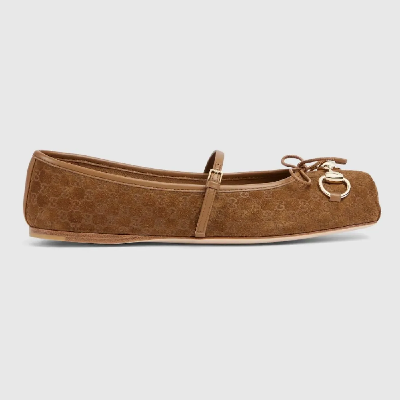 Gucci Horsebit Ballet Flat Light Brown Suede Gold Hardware