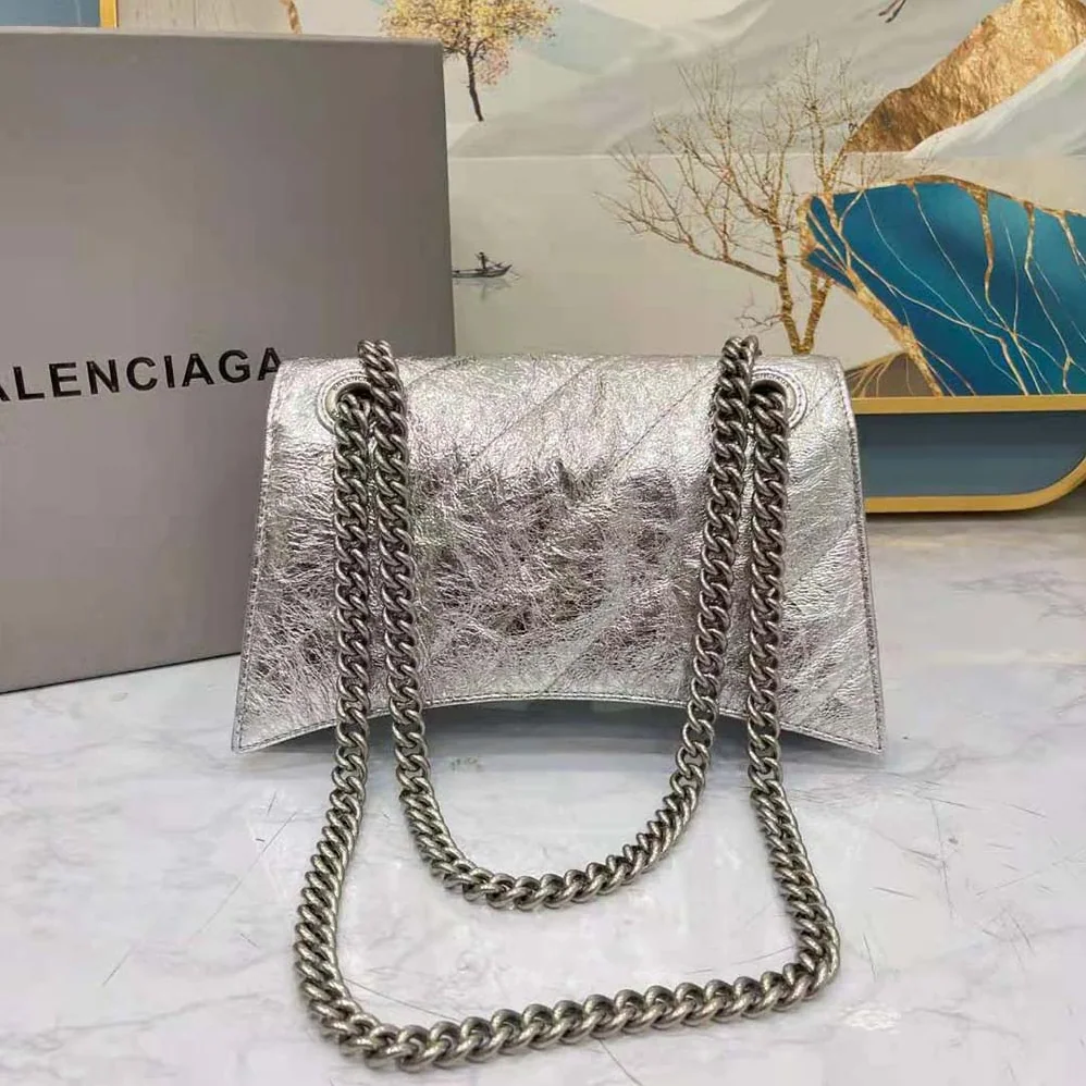 Balenciaga Crush Small Chain Bag Metallized Quilted in Silver for Women Balenciaga Crush Small Chain Bag Metallized Quilted in Silver for Women