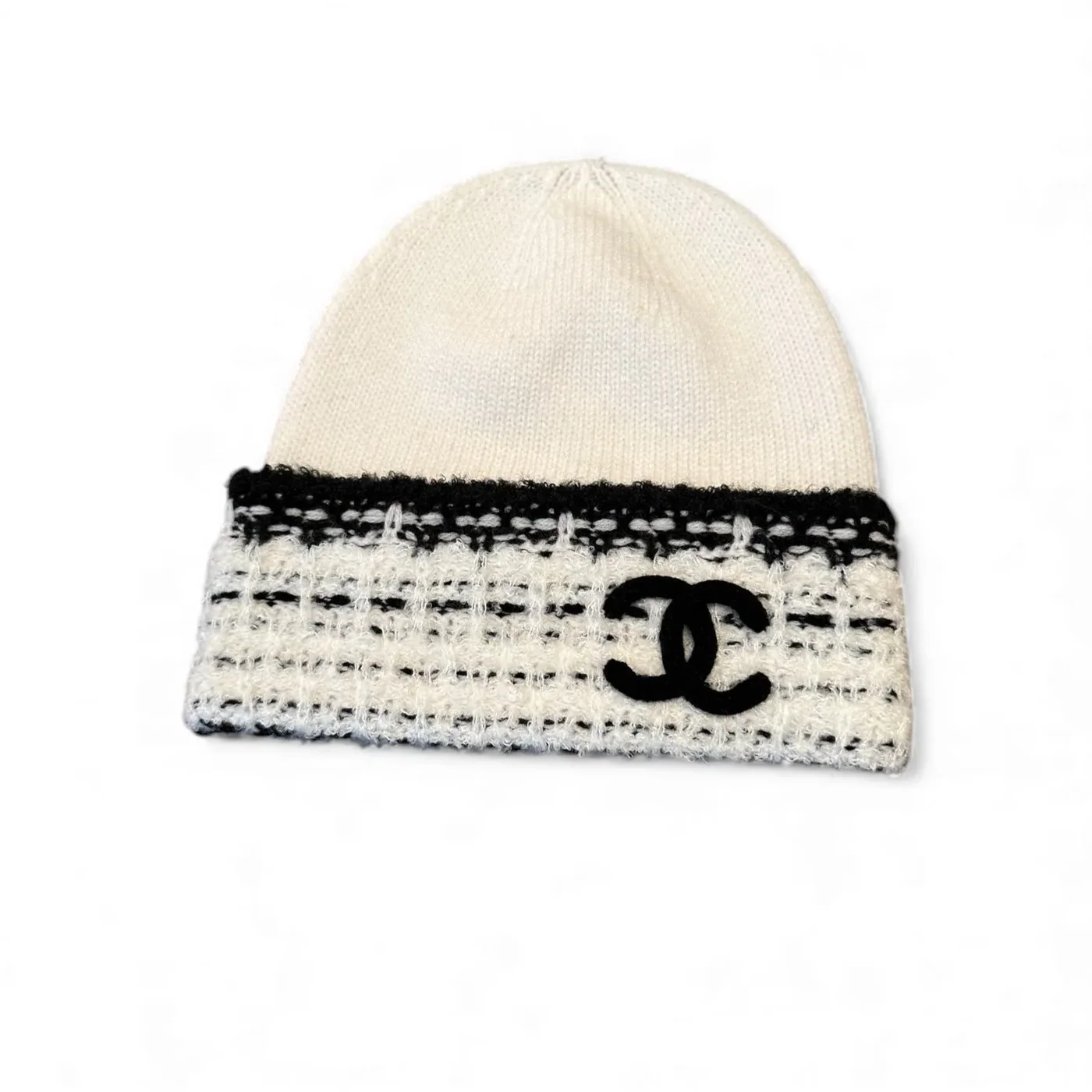 Chanel Scarf And Beanie Set In Black in White Chanel Scarf And Beanie Set In Black in White