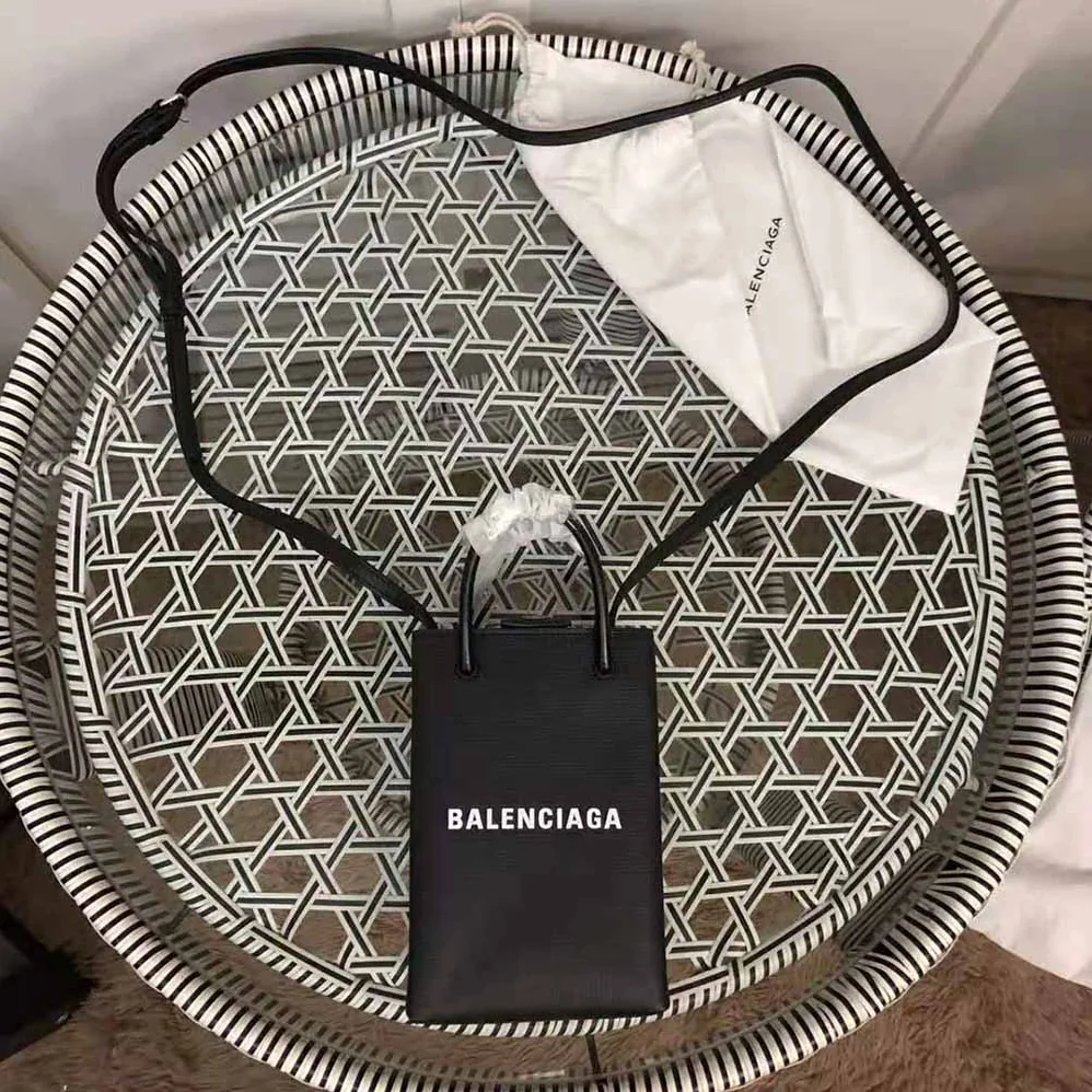 Balenciaga Shopping Phone Holder Shopping Phone Holder in Black Squared Calfskin for Unisex Balenciaga Shopping Phone Holder Shopping Phone Holder in Black Squared Calfskin for Unisex