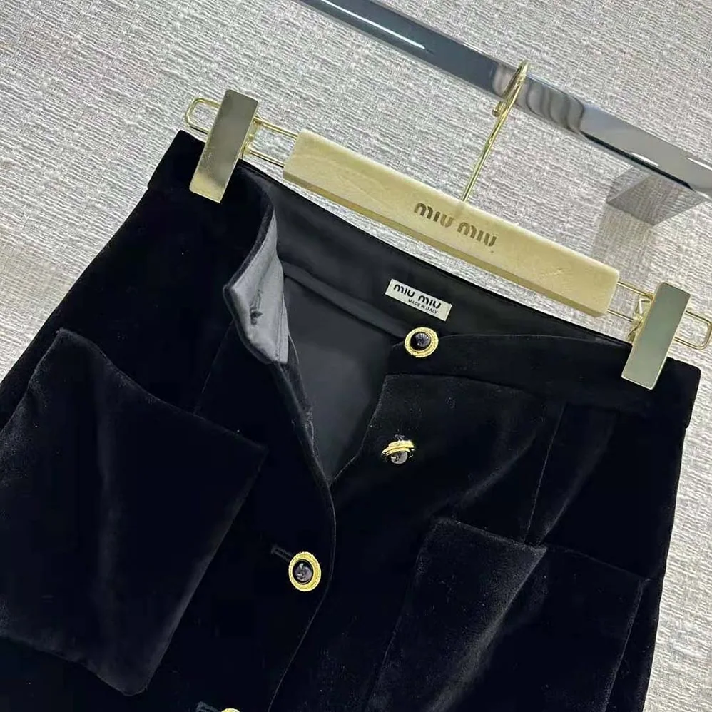 Miu Miu Long Velvet Skirt with Jacquard Logo for Women Miu Miu Long Velvet Skirt with Jacquard Logo for Women