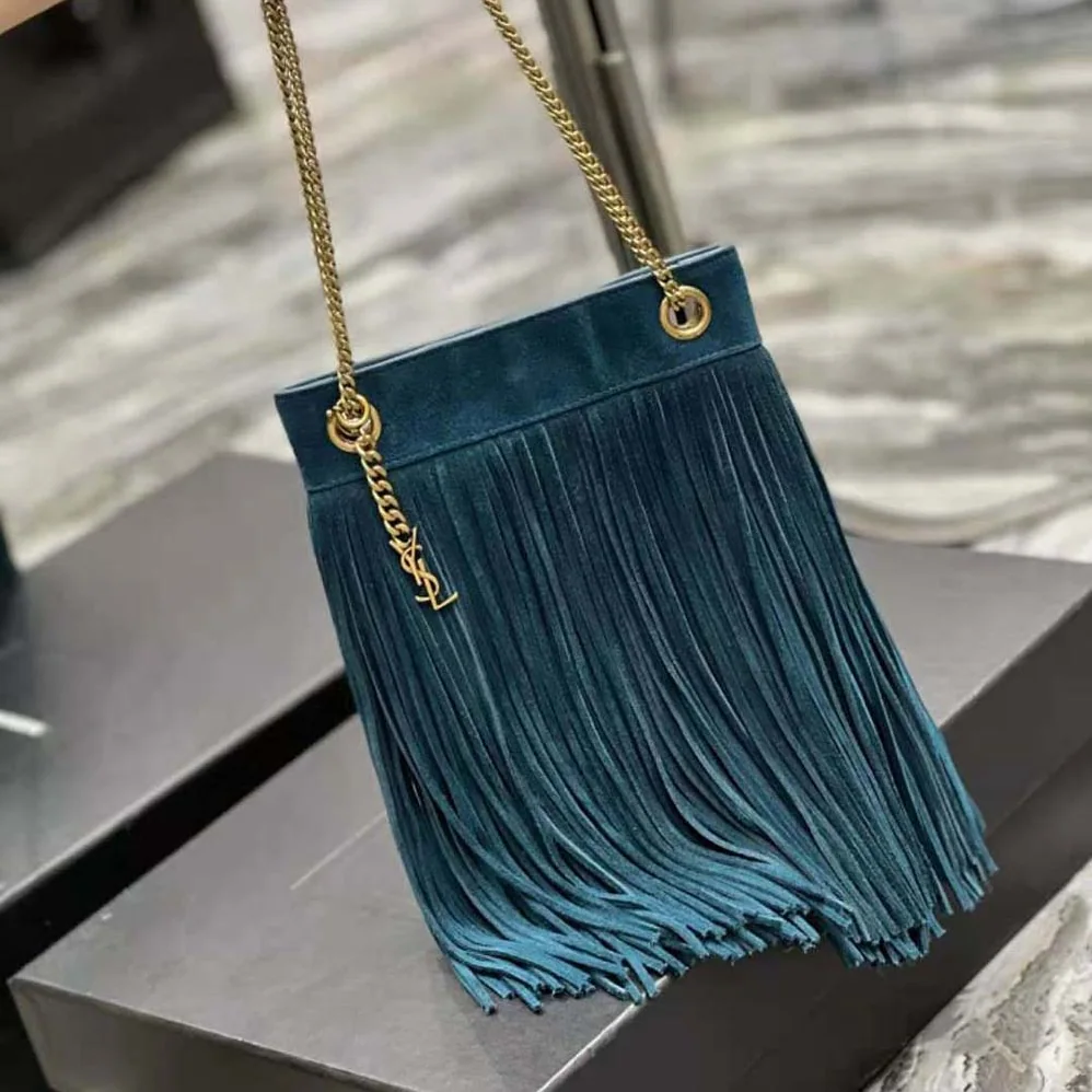 Saint Laurent YSL Grace Small Chain Bag in Suede for Women in Blue Saint Laurent YSL Grace Small Chain Bag in Suede for Women in Blue