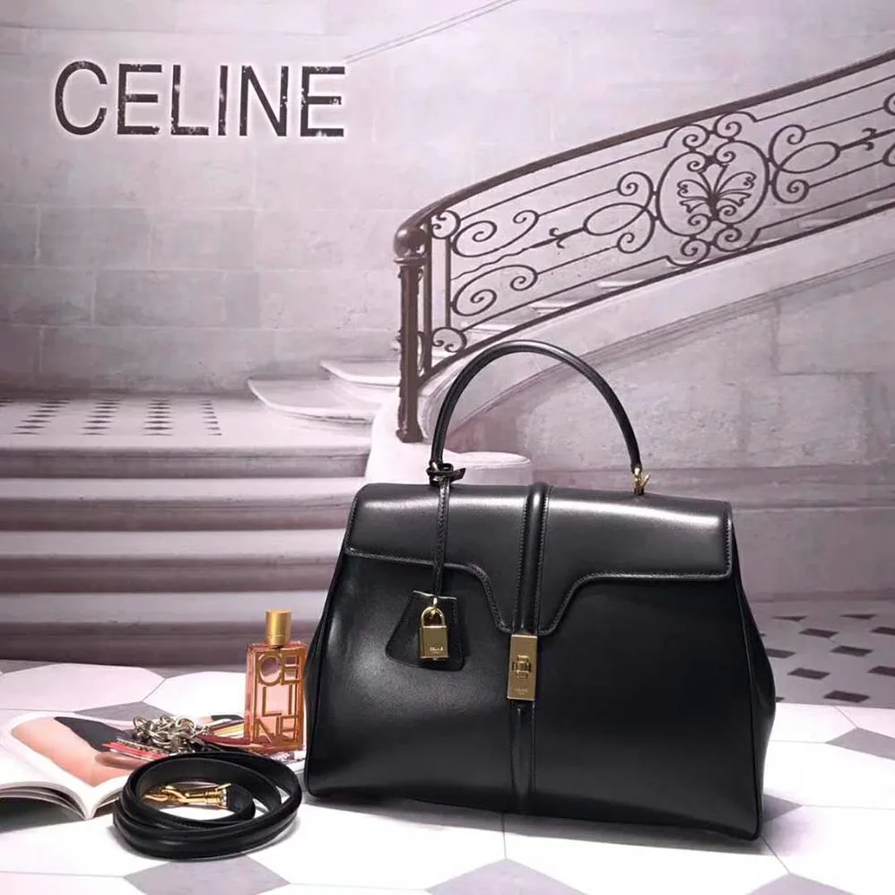 Celine Medium16 Bag in Satinated Calfskin for Women in Black Celine Medium16 Bag in Satinated Calfskin for Women in Black