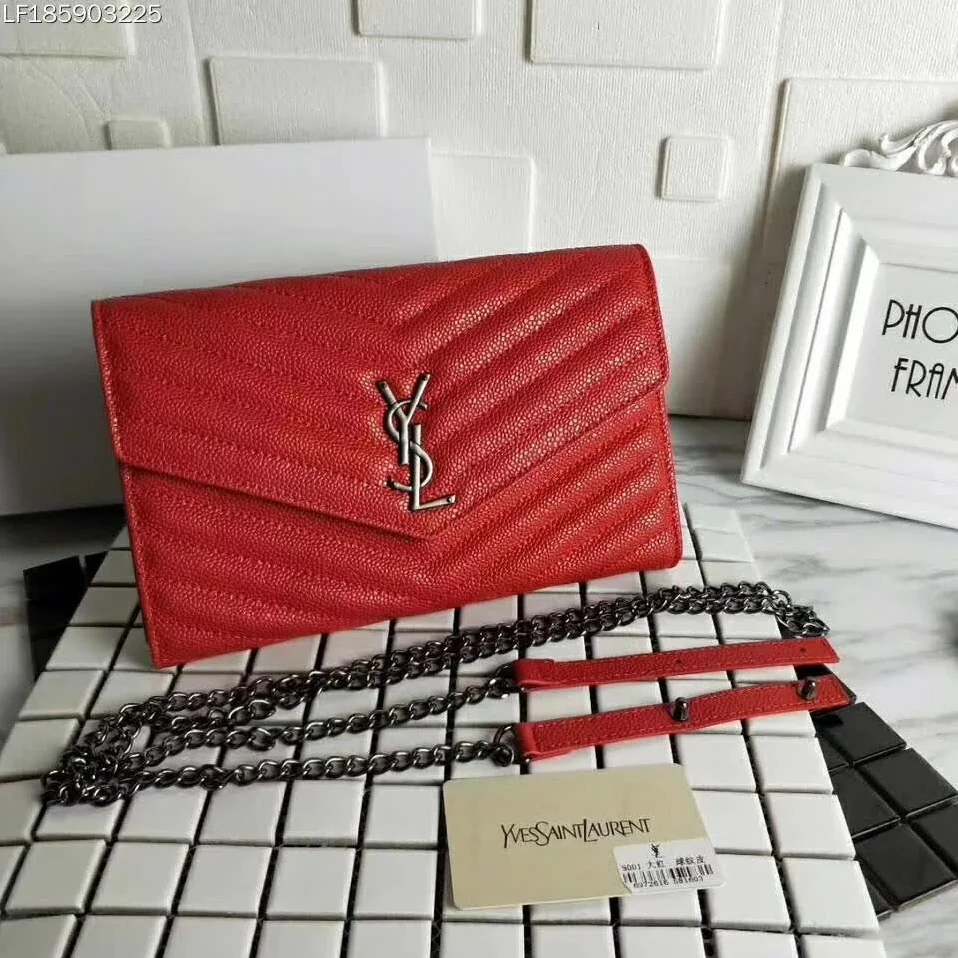 Saint Laurent YSL Medium Monogram Envelope Chain Wallet Silver Hardware Saint Laurent YSL Medium Monogram Envelope Chain Wallet Silver Hardware