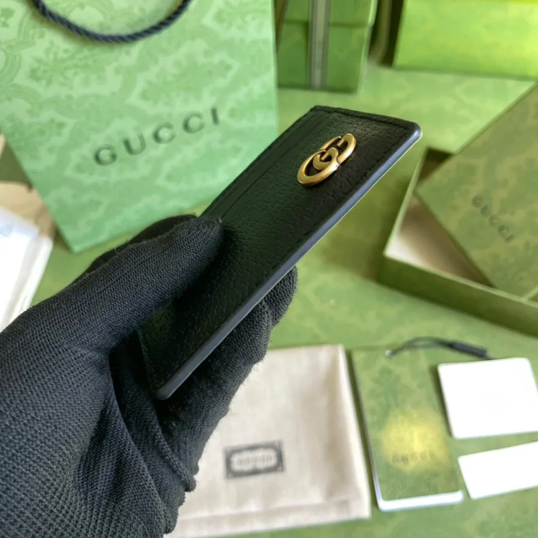 Gucci GG Marmont Card Case Rough Black Gold Toned Hardware /