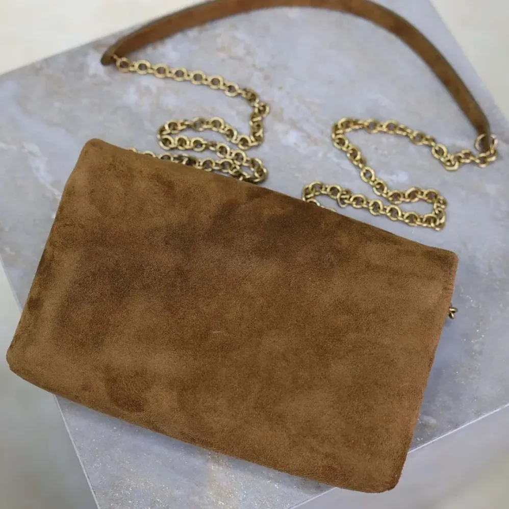 Saint Laurent YSL Cassandre Small Chain Pouch In Suede 19cm for Women Saint Laurent YSL Cassandre Small Chain Pouch In Suede 19cm for Women