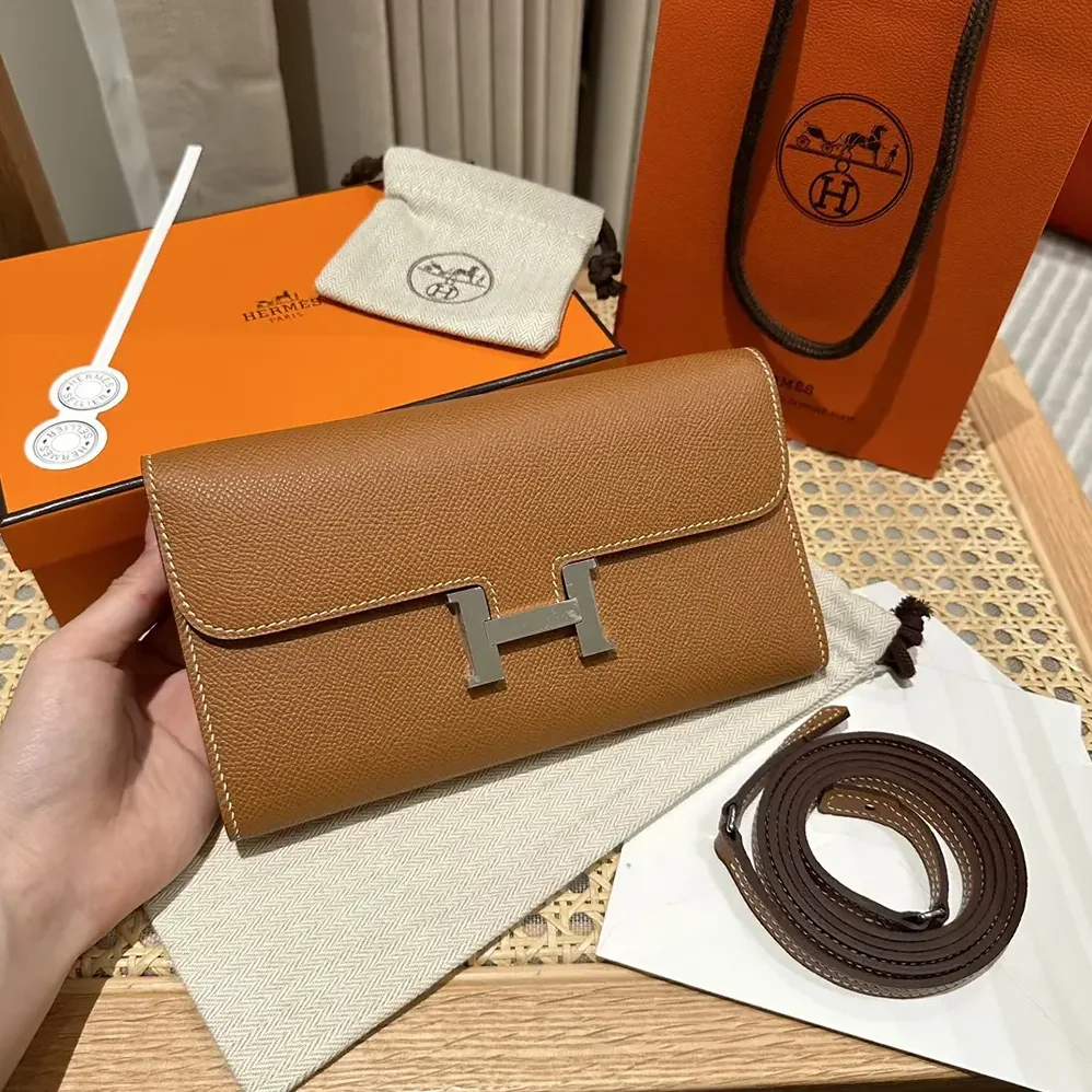 Hermes Constance Long To Go in Epsom Leather for Women in Brown/Silver