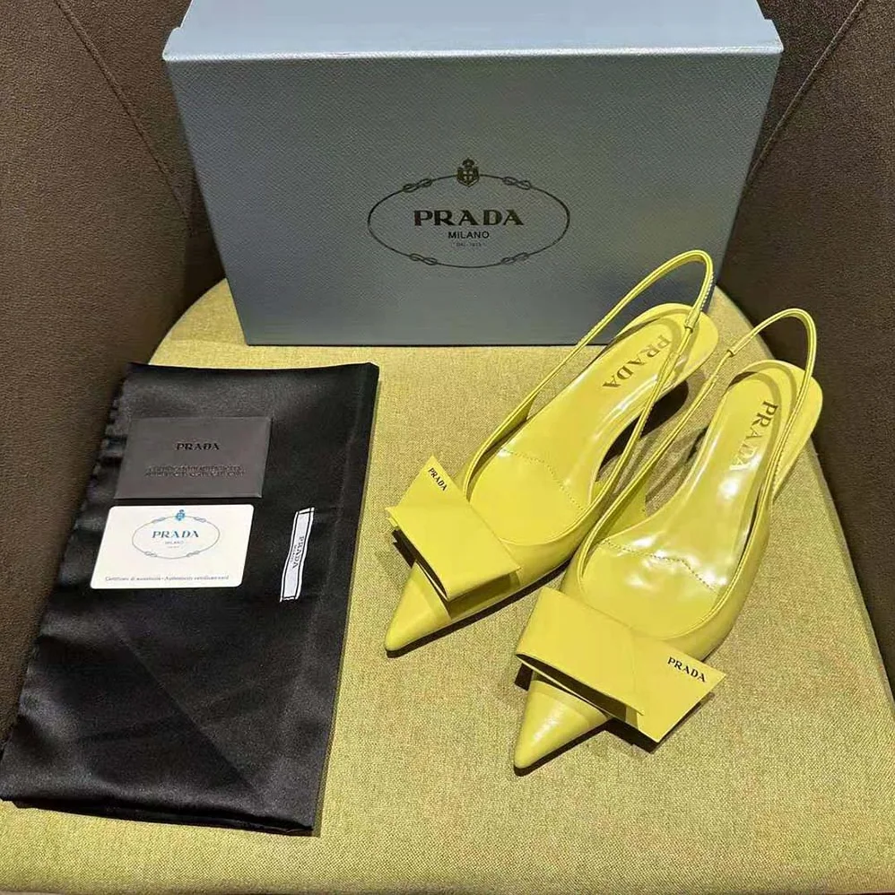 Prada Brushed Leather Slingback Pumps for Women in Yellow