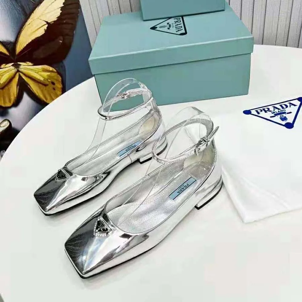 Prada Metallic Leather Ballerinas for Women in Silver