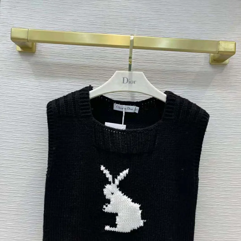 Dior Dioramour Sleeveless Sweater Black White and Red Wool and Cashmere for Women