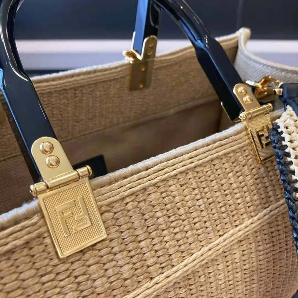 Fendi Sunshine Medium Embroidered Straw Shopper for Women