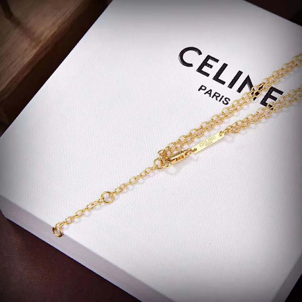 Celine Triomphe Suspended Necklace in Brass with Gold Finish for Women