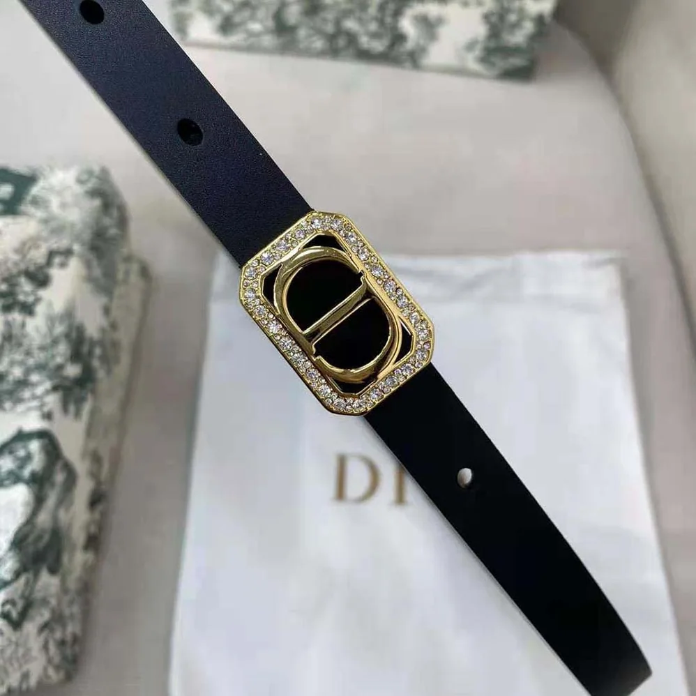Dior 30 Montaigne Crystals Belt Black Smooth Calfskin and Silver-Tone Crystals 15 MM for Women