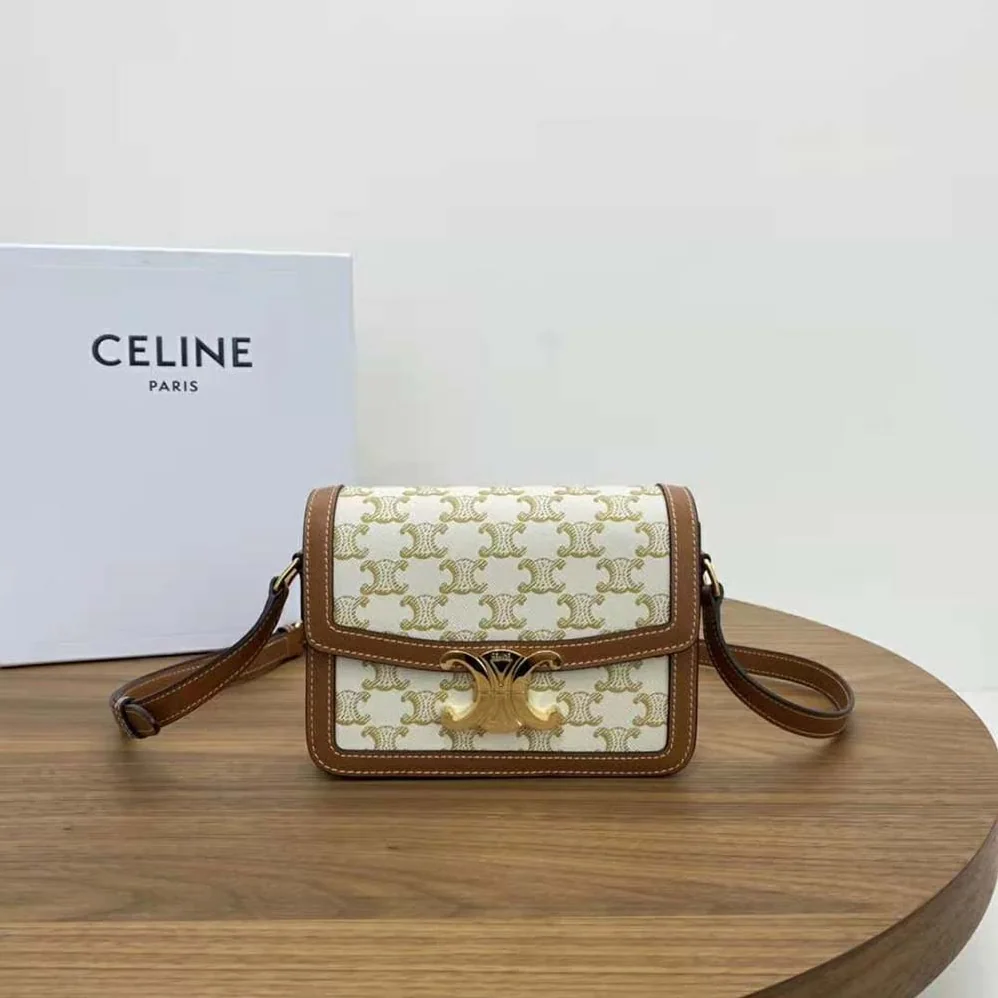 Celine Teen Triomphe Bag in Triomphe Canvas and Calfskin for Women