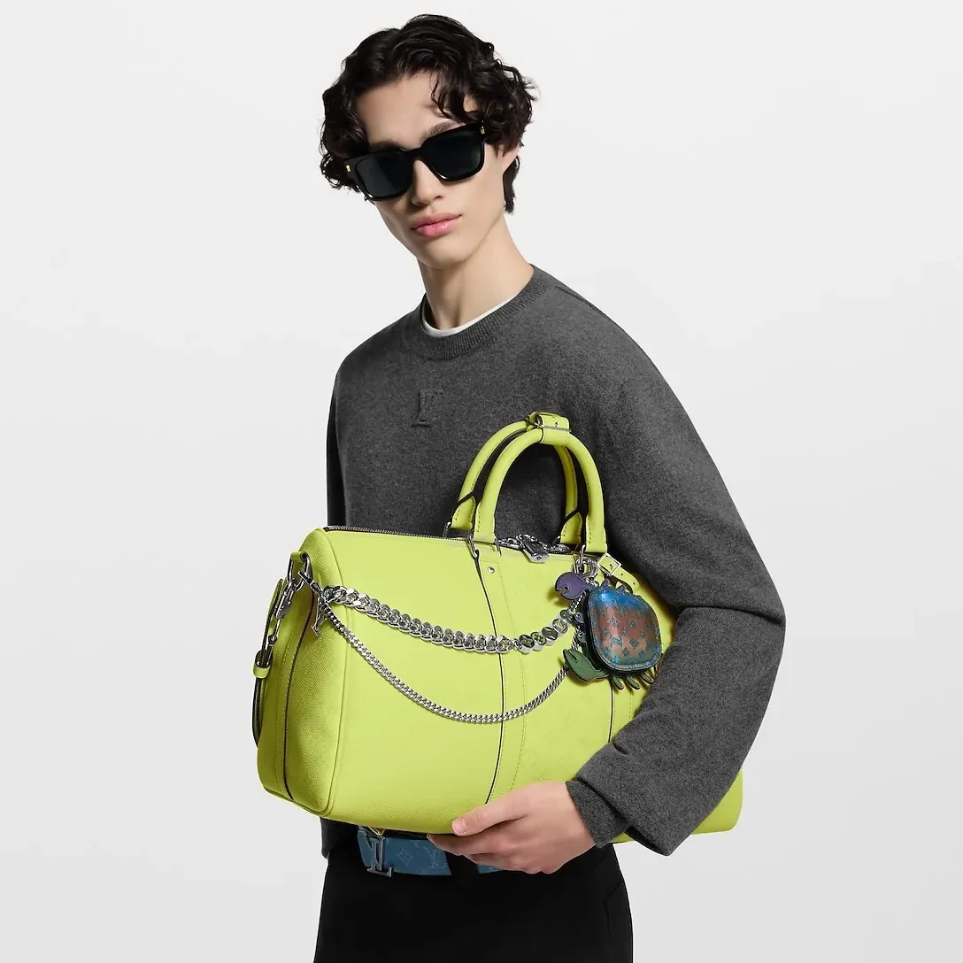 Louis Vuitton Keepall Bandouliere 45 Travel Bag in Lemon Yellow Silver Hardware Louis Vuitton Keepall Bandouliere 45 Travel Bag in Lemon Yellow Silver Hardware