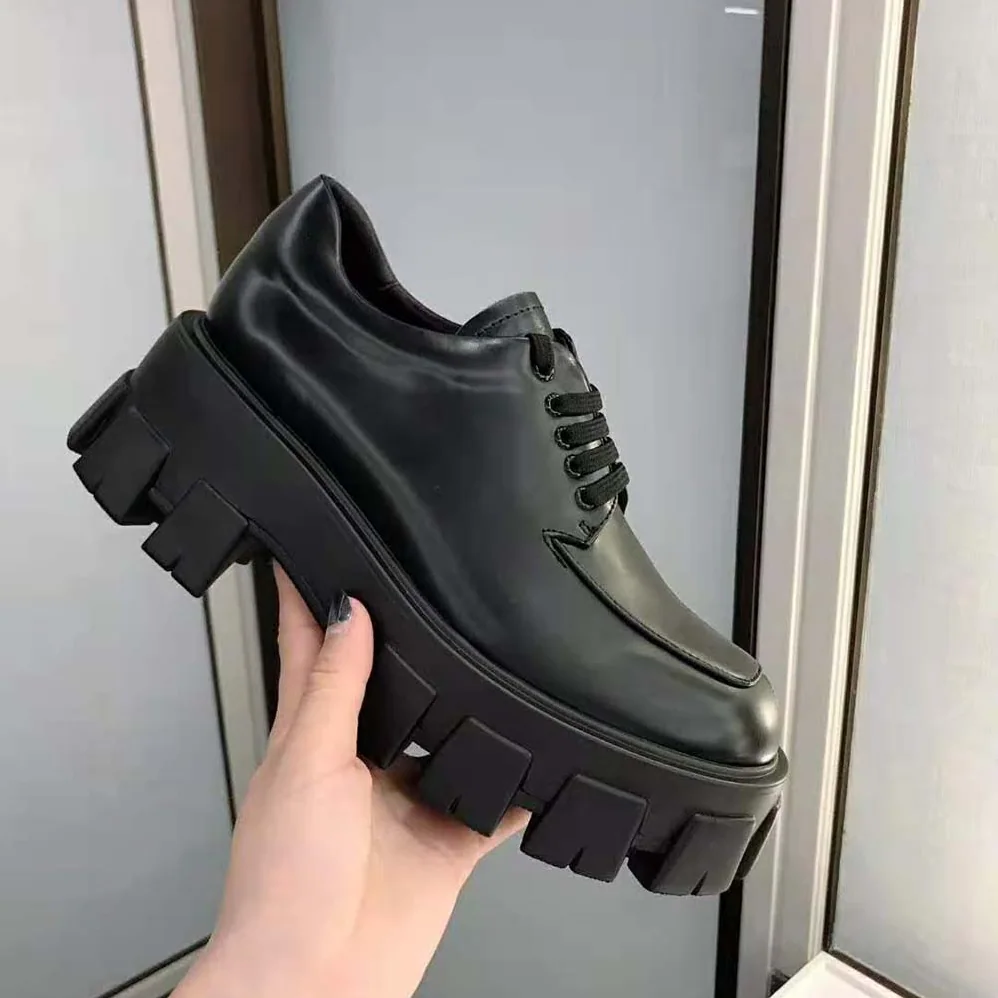 Prada Monolith Brushed Calf Leather Lace-Up Shoes for Women in Black