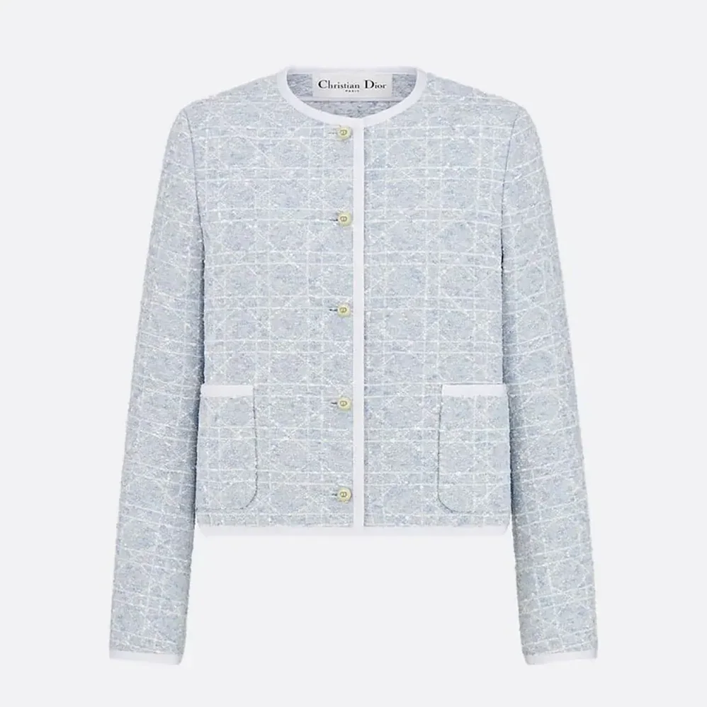 Dior Macrocannage Cropped Jacket Sky Blue Cotton for Women in Blend Tweed Dior Macrocannage Cropped Jacket Sky Blue Cotton for Women in Blend Tweed