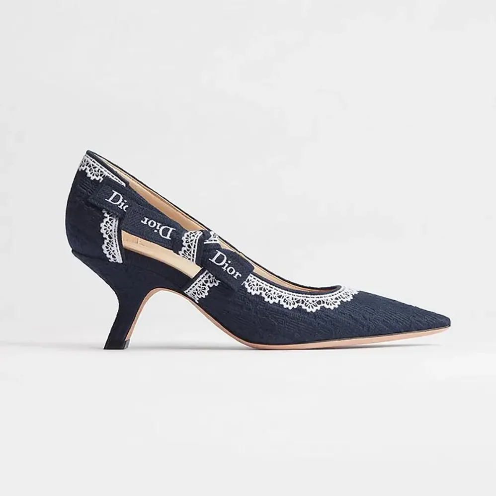Dior J'Adior Pump Blue Dior Oblique Embroidered Cotton and White Lace for Women Dior J'Adior Pump Blue Dior Oblique Embroidered Cotton and White Lace for Women